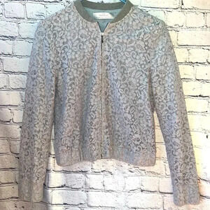 Zara Women’s Light Blue Lace Cropped‎ Zip Up Jacket Size Medium